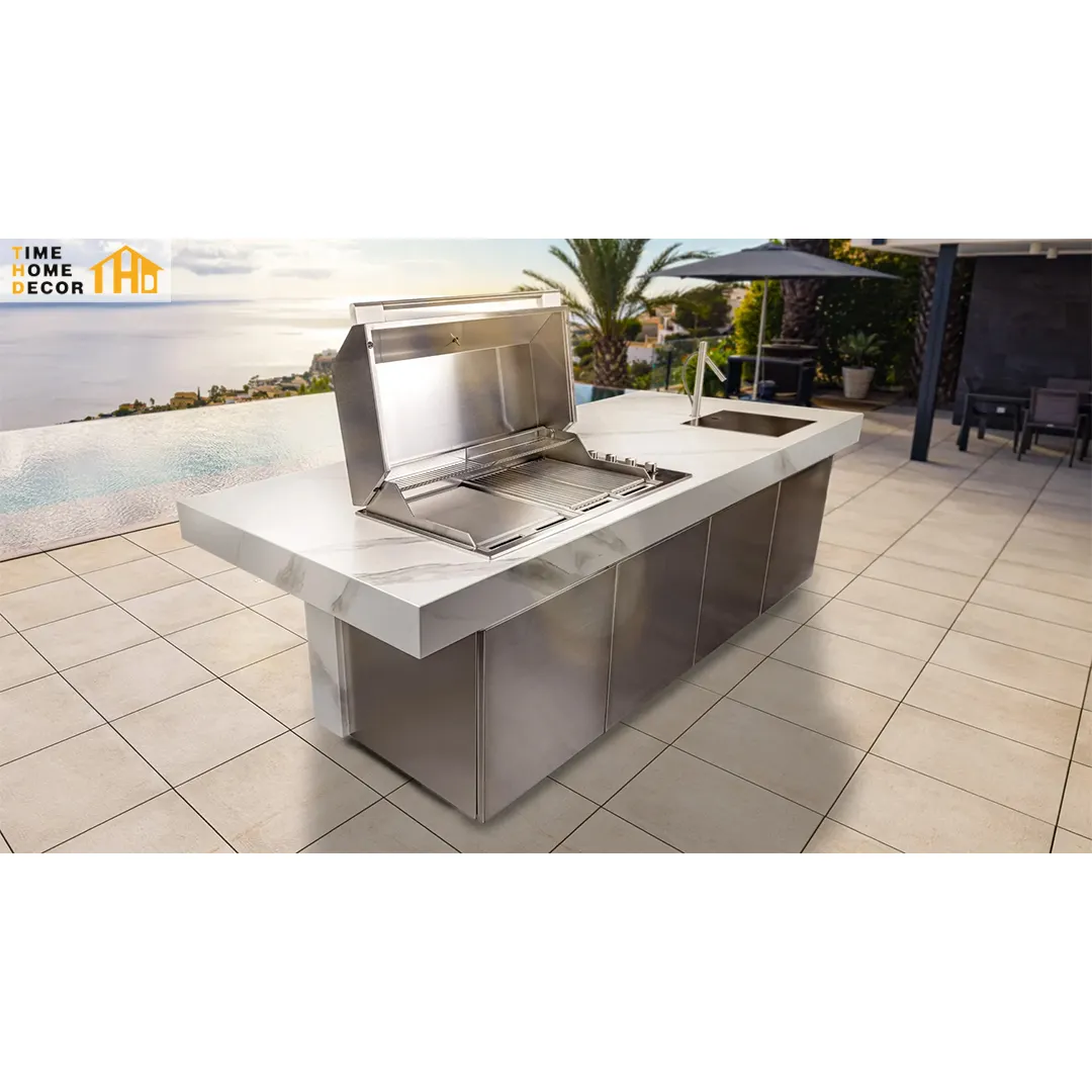 Armário de cozinha para jardim e churrasco, armário de cozinha para exterior de aço inoxidável à prova d'água, de alta qualidade