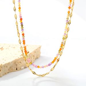 Joyería de Moda al por Mayor, Collar de Doble Capa, Chapado en Oro de 18K, Acero Inoxidable, Collar con Cuentas de Cristal Coloridas para Mujer - Product Image 4
