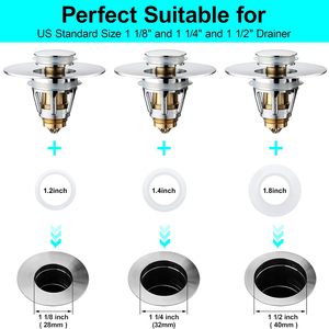 Bouchon de lavabo universel en acier inoxydable à poussoir, filtre anti-colmatage à noyau en forme de balle, finition chromée pour lavabo - Product Image 3