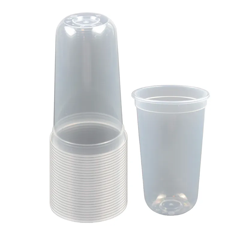 Hot sale 16 oz 500ml 24oz 700ml bubble boba tea U Shape PP Cup Disposable Logo Printed Clear milk shake plastic Cups 92mm
