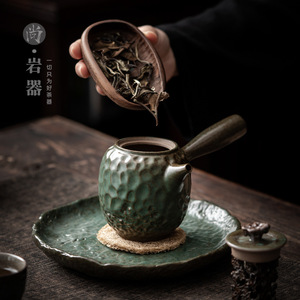 Théière en céramique à motif martelé émaillé en pierre bleue avec poignée latérale et couvercle, forme irrégulière, pour service à thé Kung Fu, usage domestique - Product Image 4