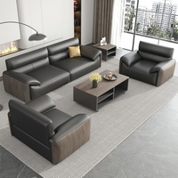 Ensemble de canapés de bureau en cuir de style européen au design nordique moderne pour les bureaux et la réception commerciale