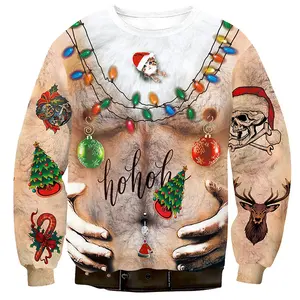 Maglione da uomo personalizzato OEM e ODM all'ingrosso pullover in maglia Jacquard maglieria girocollo lavorato a maglia brutto maglione natalizio