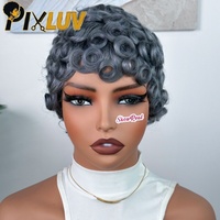 Perruques en cheveux humains coupe pixie en gros, pré-épilées, en cheveux vietnamiens bruts, couleur gris, sans colle, bouclées, pour femmes noires