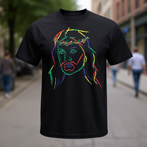 Camiseta con gráfico abstracto de Jesús, negra, unisex, ropa promocional - Product Image 3