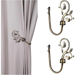 European Style U Shape Metal Curtain <b>Tiebacks</b> Champagne Color No Drilling Wall Hooks For Window Curtains - Product Image 1