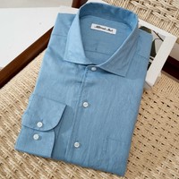 Kemeja Pria Kasual Mewah Premium 100% Linen Kain Linen Berkualitas Tinggi Model Mandarin Oversize Polos Musim Panas Kancing Panjang OEM Custom