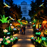 Promenade nocturne personnalisée avec dinosaures animatroniques et lanternes pour jardins botaniques, zoos et événements touristiques