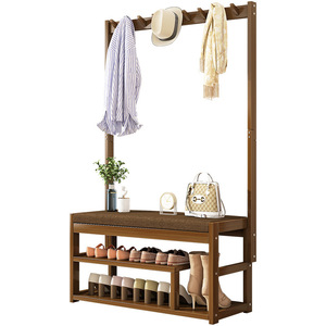 Multifunctional Shoe <b>Rack</b> With Bench And Coat Hooks Bamboo Material Space Saving Design For Entryway Storage - Product Image 5