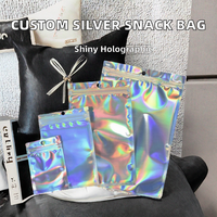 Bolsa de Plástico con Cierre Hermético Personalizada con Impresión en Huecograbado 4x6, Color Plateado Arcoíris, para Snacks, Apta para Alimentos, Embalaje Holográfico, para Alimentos de Bebés y Mascotas, Desechable