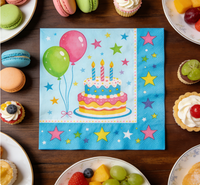 Serviettes en papier jetables bleues pour fête d'anniversaire, décoration de table festive, serviettes imprimées Joyeux Anniversaire, fournitures pour fête d'anniversaire de garçons
