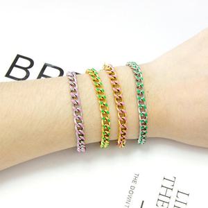 Pulseras Minimalistas de Acero Inoxidable con Esmalte de Colores y Cadena Cubana Chapada en Oro de 18K para Mujer - Product Image 1