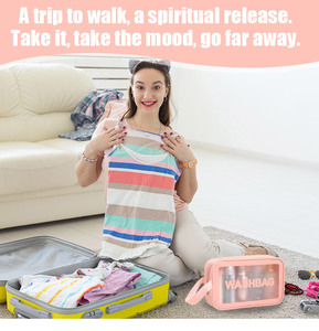 Túi đựng mỹ phẩm PVC trong suốt mờ, chống thấm nước, in logo tùy chỉnh, màu đen hồng, dùng để du lịch - Product Image 4