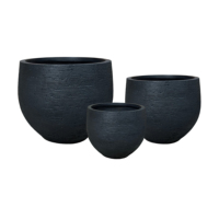 Ensemble de 3 jardinières en béton GRC faites à la main, couleur charbon de bois, texture pierre brute, pour projets résidentiels et commerciaux