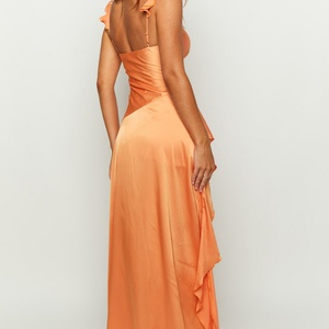 Vestido Maxi Naranja Personalizado para Mujer, Cuello en V, Sin Mangas, con Abertura en la Pierna, Vestido de Verano - Product Image 5