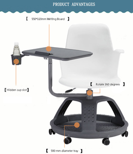 Silla de entrenamiento de plástico para reuniones giratorias de diseño moderno con tablero de escritura para biblioteca, aula, silla de estudio para estudiantes - Product Image 3