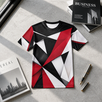 T-shirt pour homme en popeline 3D AOP avec motif 100% polyester noir rouge blanc géométrie facettée séchage rapide respirant col rond