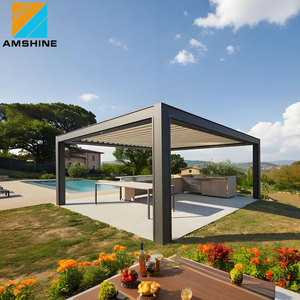 Pergola de jardin en aluminium avec portes coulissantes en verre, véranda extérieure à <span class=keywords><strong>toit</strong></span> à lames orientables pour salon de jardin hivernal - Product Image 6