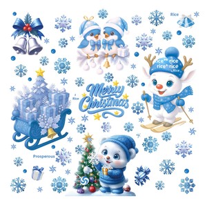 Decorazioni Natalizie Blu Creative con Campana e Alce per Adesivi Statici, Fiocchi di Neve, Pupazzo di Neve, Decalcomanie in PVC per Vetri - Product Image 6
