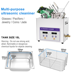 Machine de <span class=keywords><strong>nettoyage</strong></span> à ultrasons puissante 40KHz 15L 360W 480W 540W pour instruments chirurgicaux, avec minuterie automatique - Product Image 4