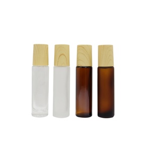 Customized Frosted <b>Amber</b> <b>Glass</b> Round Roll on <b>Bottle</b> 3ml 5ml 10ml 15ml 30ml 50ml Fake Bamboo Lid Skincare Essential Oil Perfume - Product Image 2