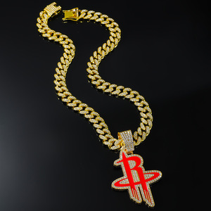 Nouveaux colliers pendentifs en alliage rouge plaqué or et argent de luxe léger, style hip-hop, collier pour homme, bijoux de mode, vente en gros - Product Image 1