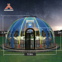 Dôme géodésique préfabriqué rond en polycarbonate PC Kawagebo Kamp (KK) 5,9 m / 19,36 pi, type igloo, 27,5 ㎡   Maison de glamping modulaire