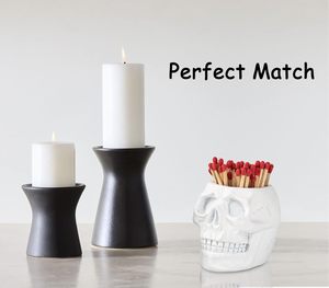 Match Holder With Striker White and Black Skull Match Cloche Matches in a Jar With Striker - Product Image 3