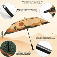 Parapluie de golf rétro motif cactus du désert, double ventilation, coupe-vent, imprimé personnalisé, pour extérieur, soleil et pluie