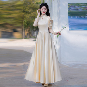 Champagne Bridesmaid Dresses A-Line Satin Sweetheart Neckline Natural Waist Long Formal Wedding Party Wear - Product Image 5