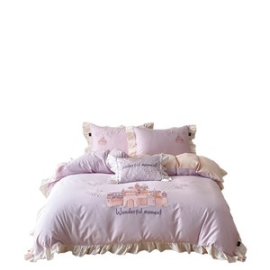 French Princess Style 60-Count Cotton <b>Bedding</b> <b>Set</b> With Cartoon Embroidery And Ruffle Trim For Girls Bedroom - Product Image 5