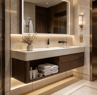Meuble-lavabo mural moderne en mélamine MDF, structure en acier inoxydable avec miroir