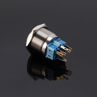 Saklar tombol tekan On-Off logam tahan karat, cincin 25mm 12v bercahaya mengunci sendiri
