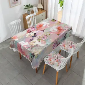 레스토랑 사무실 현대 폴리 에스터 코튼 테이블 커버 린넨 장미 꽃 디자인 사각형 핑크 꽃잎 테이블 천으로 웨딩
