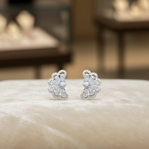 Elegant Flower <b>Stud</b> <b>Earrings</b> White Gold Diamond Round Brilliant Cut Claw Setting Women's Classic <b>Fine</b> Jewelry E3590 - Product Image 2