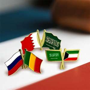 Épingles à double drapeau national en gros, bannière incurvée, souvenirs d'amitié bilatérale en métal émaillé, tenue diplomatique pour événement national - Product Image 4