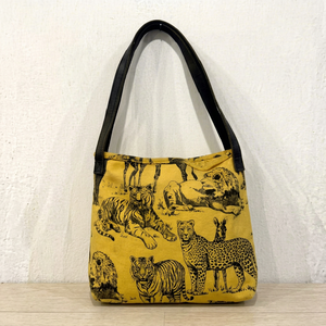 Yellow Animal Print Shopping <b>Bag</b> With Black Handle <b>Medium</b> <b>Size</b> Daily Use Textile Tote - Product Image 1