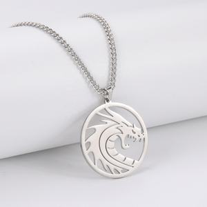 Colliers de pendentifs ronds de <span class=keywords><strong>dragon</strong></span> vintage pour hommes et femmes ornements de mascotte Chaînes de cou de <span class=keywords><strong>totem</strong></span> Cadeaux de bijoux en acier inoxydable - Product Image 2