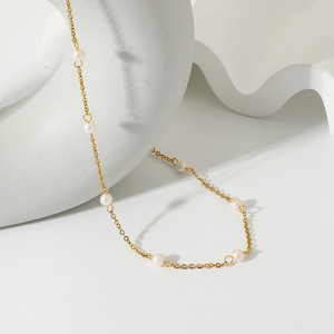 Moda joyería de acero inoxidable collar de perlas 18K chapado en oro Cadena de acero inoxidable perla natural de agua dulce Acero inoxidable <span class=keywords><strong>fe</strong></span> - Product Image 3