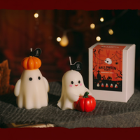 Bougie décorative en cire de soja sans fumée en forme de citrouille fantôme pour Halloween, idéale pour la maison, les fêtes, les cadeaux et la décoration d'automne