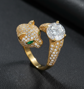 แหวนเงินแท้ 925 ประดับมอสซาไนต์ทรงหัวเสือดาว สี D เกรด VVS  ผ่านการรับรองจาก GRA  แบบเปิด  สำหรับผู้หญิงและผู้ชาย  ผ่านการทดสอบเพชร - Product Image 2