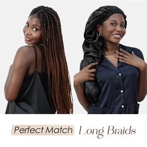 Bonnet en satin QINGYAN personnalisé avec logo, long, double couche, extensible, en soie verte pour tresses, bandeau pour cheveux, bonnet de nuit avec lien - Product Image 3
