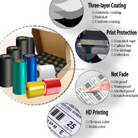 Zebra kompatibel dengan 110mm x 300M Premium lilin pita Resin Transfer termal printer Barcode tahan gores tahan aus dapat dicuci