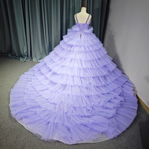 Robes de Quinceañera en tulle superposé violet clair avec volants, dos corset, robe de mariée grande taille Dy5717-1 - Product Image 2