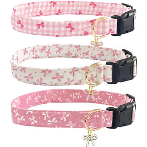 Lindo <span class=keywords><strong>collar</strong></span> de perro con diseño de lazo rosa con amuleto de pajarita <span class=keywords><strong>Collar</strong></span> ajustable para mascotas para perros pequeños, medianos y grandes - Product Image 1