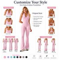 Combinaison Femme Personnalisée avec Logo, Col Halter, Dos Ouvert, Pièce Unique, Jambes Évasées, en Polyester Spandex, pour Yoga
