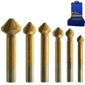 Juego de herramientas de desbarbado para taladro eléctrico, cuchilla biseladora de tres filos de acero de alta velocidad, juego de 6 piezas para biselado de orificios metálicos - Product Image 2