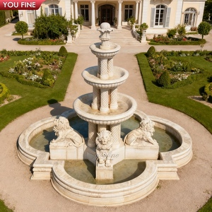 <span class=keywords><strong>Fontaine</strong></span> en marbre beige sculptée à la main YOUFINE avec colonnes en spirale et bassin à quatre feuilles <span class=keywords><strong>pour</strong></span> jardin de villa de luxe - Product Image 3