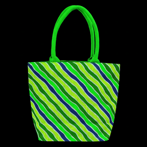 All-Over Stripe Printed Yute Tote Bolsas de compras Bonito diseño de moda hecho a mano en West Bengal India - Product Image 1