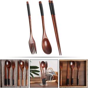Organic Wooden Korean Style Eco-Friendly Travel Cutlery Set with Carrying Pouch for Back to School - Product Image 4